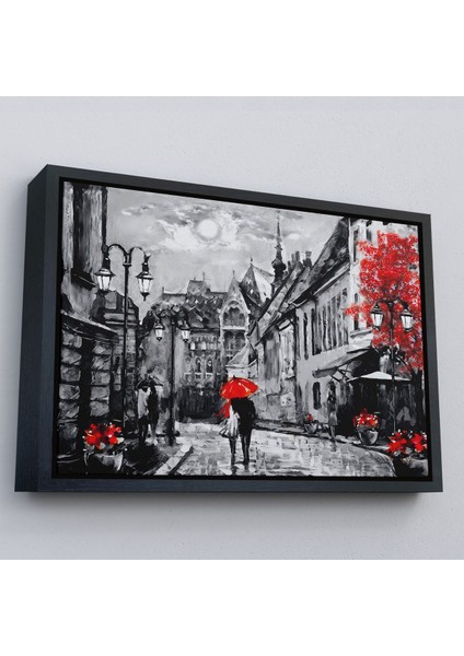 Kahverengi Çerçeveli Macaristan Budapeşte Sokak Manzarası Yağlıboya Görünüm Dekoratif Duvar Tablosu modelleri