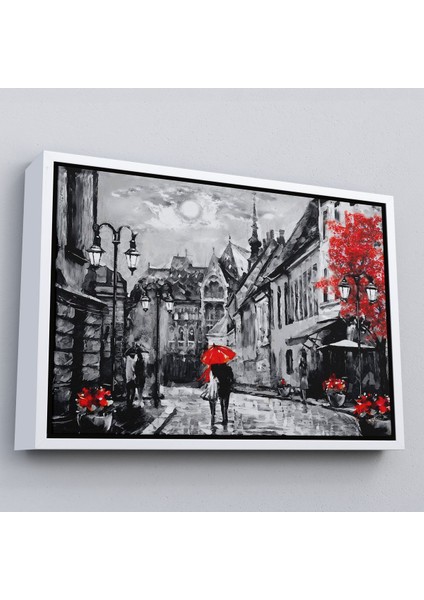 Kahverengi Çerçeveli Macaristan Budapeşte Sokak Manzarası Yağlıboya Görünüm Dekoratif Duvar Tablosu fırsatları