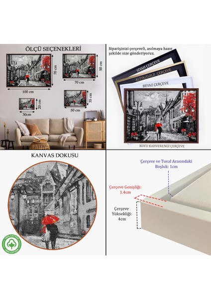 Kahverengi Çerçeveli Macaristan Budapeşte Sokak Manzarası Yağlıboya Görünüm Dekoratif Duvar Tablosu indirimleri