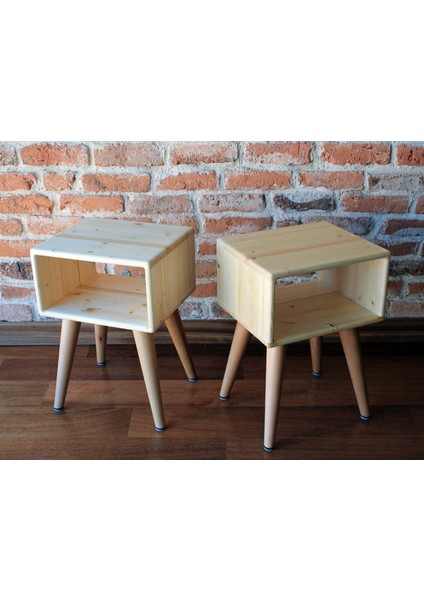 Doğal Ahşap El Yapımı Çekmecesiz 2'li Retro Komodin Set fiyatları