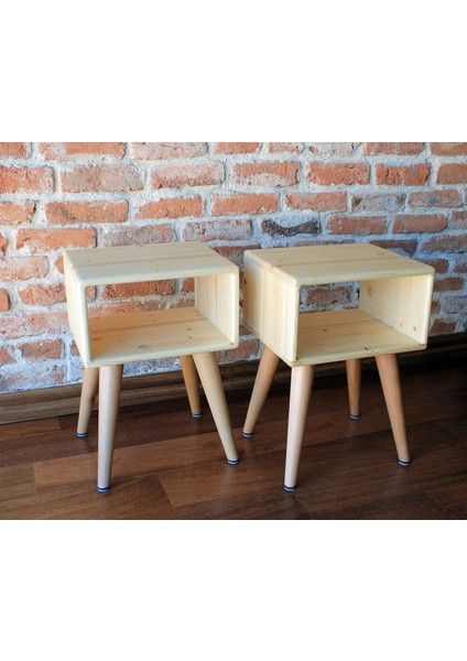 Doğal Ahşap El Yapımı Çekmecesiz 2'li Retro Komodin Set modelleri