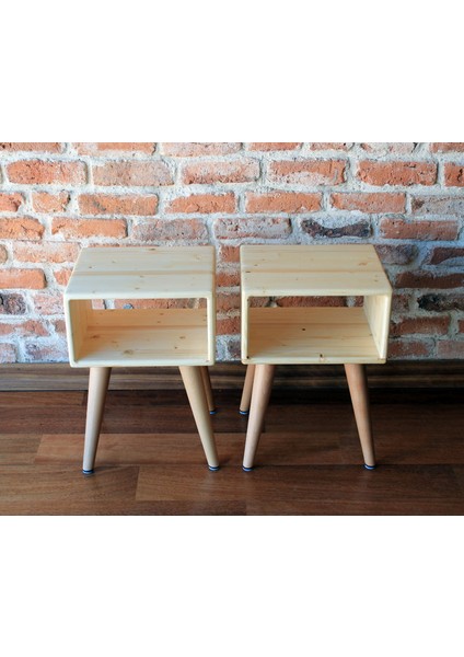 Doğal Ahşap El Yapımı Çekmecesiz 2'li Retro Komodin Set fırsatları
