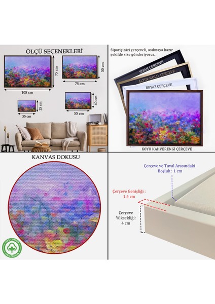 Çerçeveli Kır Çiçekleri Yağlıboya Görünüm Dekoratif Kanvas Duvar TABLOSU-3505 indirimleri