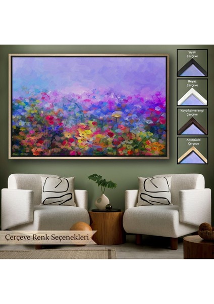 Çerçeveli Kır Çiçekleri Yağlıboya Görünüm Dekoratif Kanvas Duvar TABLOSU-3505