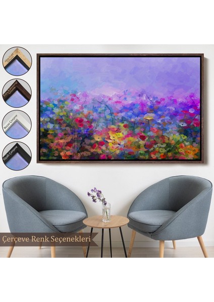 Çerçeveli Kır Çiçekleri Yağlıboya Görünüm Dekoratif Kanvas Duvar TABLOSU-3505