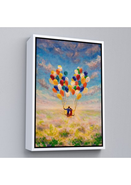 Siyah Çerçeveli Bolanlar ile Uçan Sevgililer Yağlıboya Görünüm Dekoratif Kanvas Duvar Tablosu fiyatları