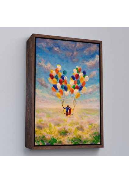 Siyah Çerçeveli Bolanlar ile Uçan Sevgililer Yağlıboya Görünüm Dekoratif Kanvas Duvar Tablosu modelleri
