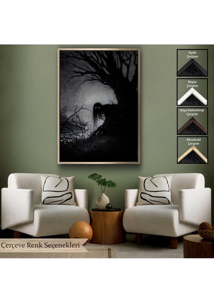 Siyah Çerçeveli Karanlık Içindeki Korkunç Bir Çift Göz Tablosu