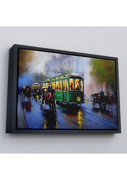 Çerçeveli Eski Tramvay Retro Yağlıboya Görünüm Dekoratif Kanvas Duvar TABLOSU-3574 fiyatları