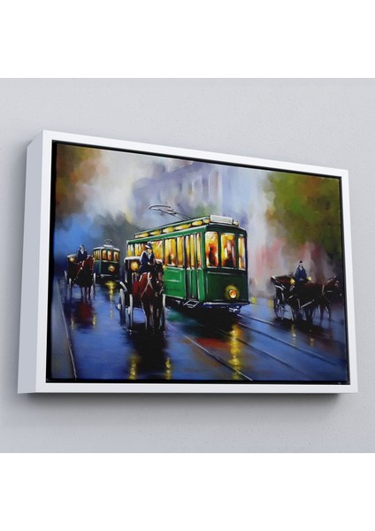 Çerçeveli Eski Tramvay Retro Yağlıboya Görünüm Dekoratif Kanvas Duvar TABLOSU-3574 modelleri