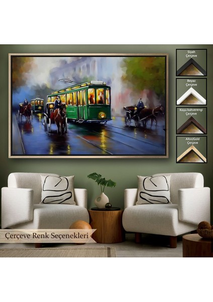 Çerçeveli Eski Tramvay Retro Yağlıboya Görünüm Dekoratif Kanvas Duvar TABLOSU-3574 indirimleri