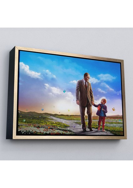 Çerçeveli Çocuk Bayramı Temalı Mustafa Kemal Atatürk ve Çocuklar Dekoratiftablo(Tek Parça)-84