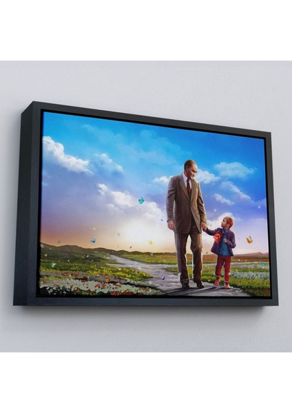 Çerçeveli Çocuk Bayramı Temalı Mustafa Kemal Atatürk ve Çocuklar Dekoratiftablo(Tek Parça)-84 modelleri