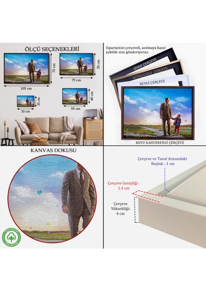 Çerçeveli Çocuk Bayramı Temalı Mustafa Kemal Atatürk ve Çocuklar Dekoratiftablo(Tek Parça)-84 indirimleri