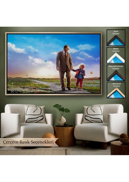 Çerçeveli Çocuk Bayramı Temalı Mustafa Kemal Atatürk ve Çocuklar Dekoratiftablo(Tek Parça)-84