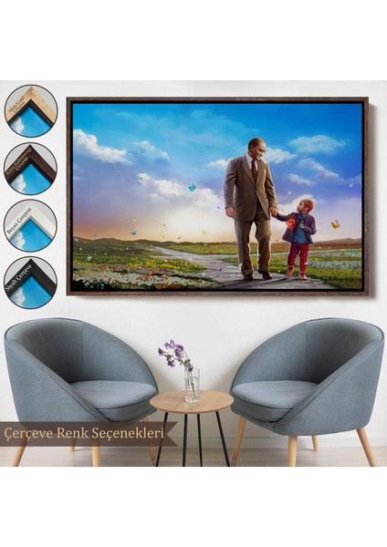 Çerçeveli Çocuk Bayramı Temalı Mustafa Kemal Atatürk ve Çocuklar Dekoratiftablo(Tek Parça)-84