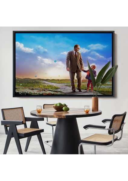 Çerçeveli Çocuk Bayramı Temalı Mustafa Kemal Atatürk ve Çocuklar Dekoratiftablo(Tek Parça)-84