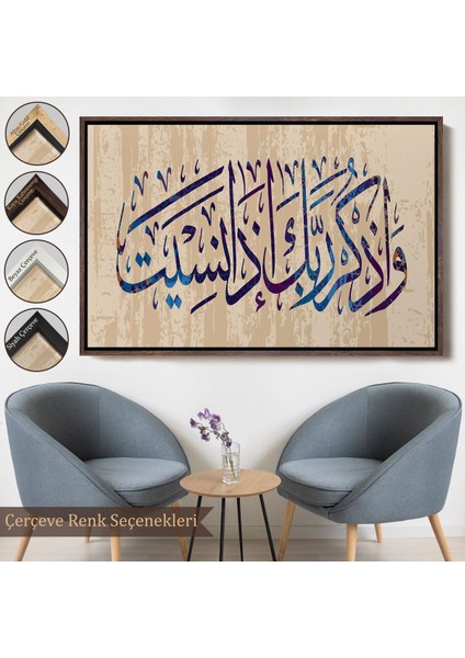 Çerçeveli Eğer Unutursan Rabbini Hatırla (Kehf Suresi 24. Ayet) Yazılı Dekoratif Kanvas TABLO-3304