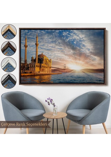 Çerçeveli Ortaköy Camii ve Boğaziçi Köprüsü Manzarası Dekoratif Kanvas TABLO-6504