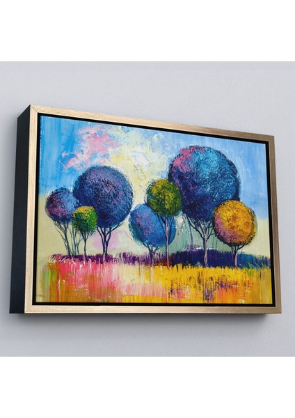 Altın Çerçeveli Bahçe Çiçeği Dekoratif Kanvas Duvar Tablosu