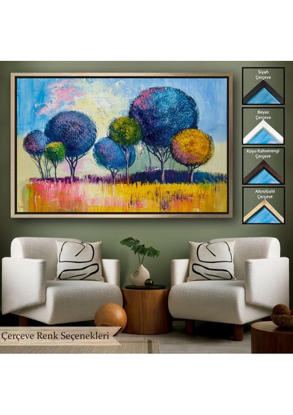 Altın Çerçeveli Bahçe Çiçeği Dekoratif Kanvas Duvar Tablosu