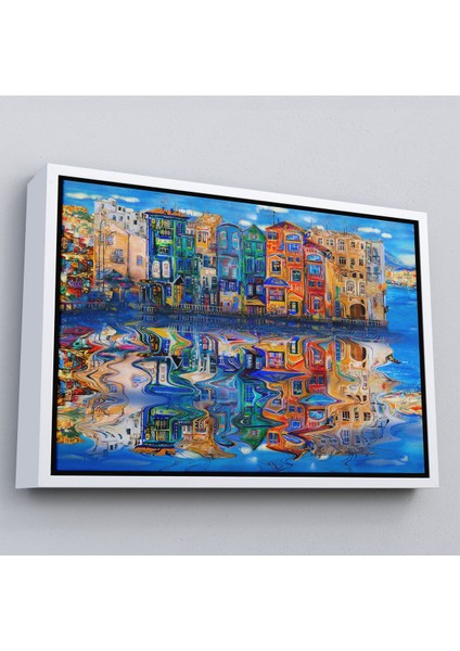 Beyaz Çerçeveli Amsterdam Hollada Şehir Yansıması Duvar Tablosu