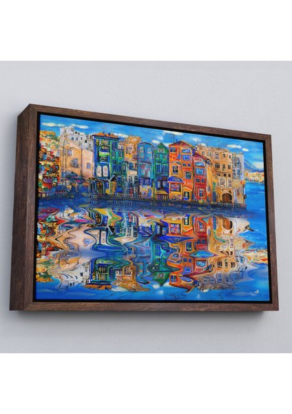 Beyaz Çerçeveli Amsterdam Hollada Şehir Yansıması Duvar Tablosu fiyatları