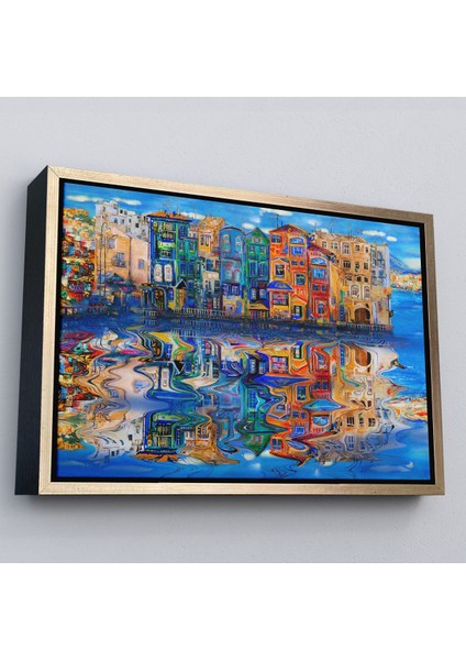 Beyaz Çerçeveli Amsterdam Hollada Şehir Yansıması Duvar Tablosu modelleri