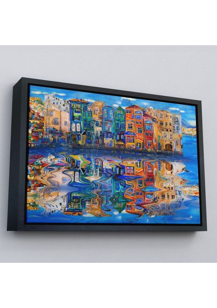 Beyaz Çerçeveli Amsterdam Hollada Şehir Yansıması Duvar Tablosu fırsatları