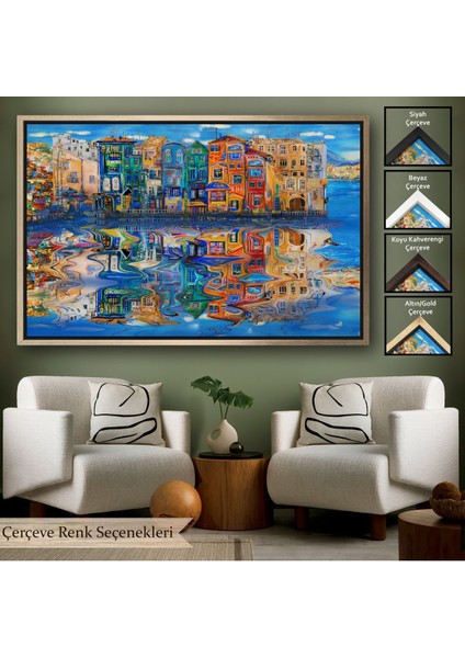 Beyaz Çerçeveli Amsterdam Hollada Şehir Yansıması Duvar Tablosu