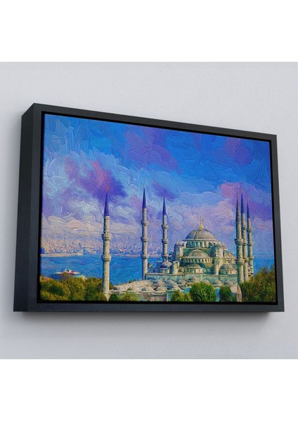 Siyah Çerçeveli Sultan Ahmet Camii Yağlıboya Görünüm Kanvas Duvar Tablosu modelleri