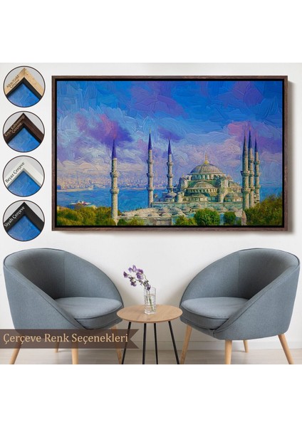 Siyah Çerçeveli Sultan Ahmet Camii Yağlıboya Görünüm Kanvas Duvar Tablosu