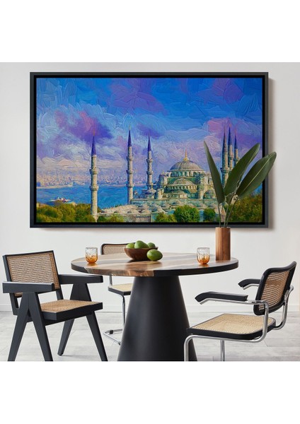 Siyah Çerçeveli Sultan Ahmet Camii Yağlıboya Görünüm Kanvas Duvar Tablosu