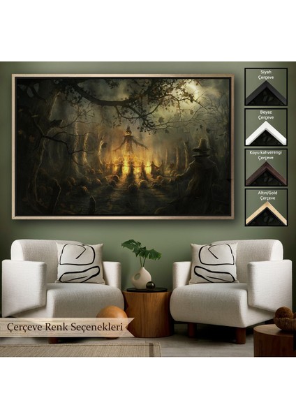 Çerçeveli Cadılar Bayramı Partisi Korkunç Ürkütücü Duvar Dekoru TABLOSU-5194