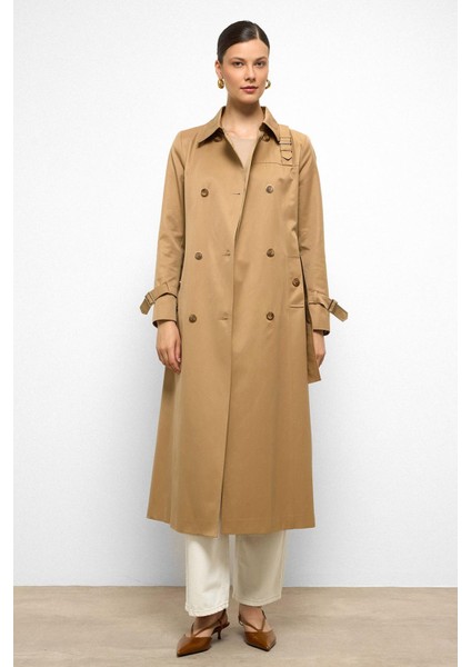 Kruvaze Gömlek Yaka Omuzu Kemer Aksesuarlı Su Itici Özellikli Trençkot K. Kamel 6763 indirimleri