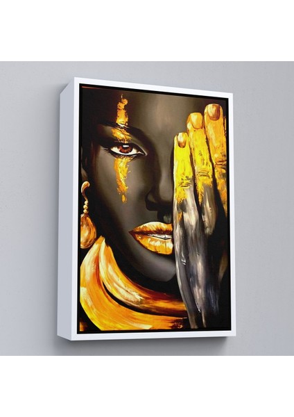 Beyaz Çerçeveli Siyah Kadın Baskılı Afrikalı Kadın Kanvas Duvar Tablosu