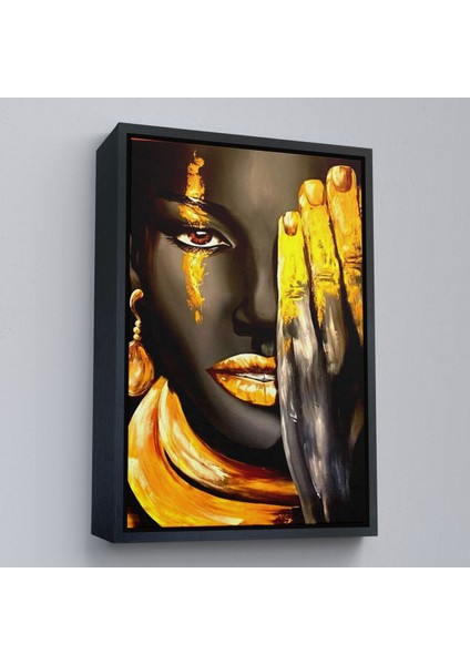 Beyaz Çerçeveli Siyah Kadın Baskılı Afrikalı Kadın Kanvas Duvar Tablosu fırsatları