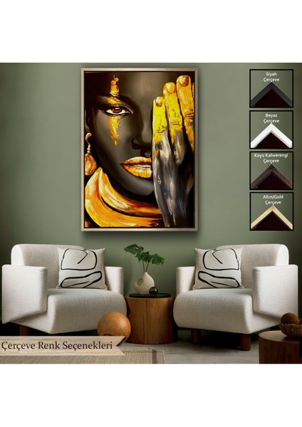 Beyaz Çerçeveli Siyah Kadın Baskılı Afrikalı Kadın Kanvas Duvar Tablosu
