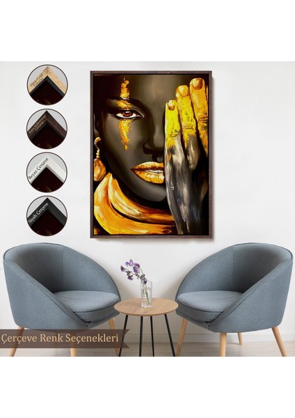 Beyaz Çerçeveli Siyah Kadın Baskılı Afrikalı Kadın Kanvas Duvar Tablosu