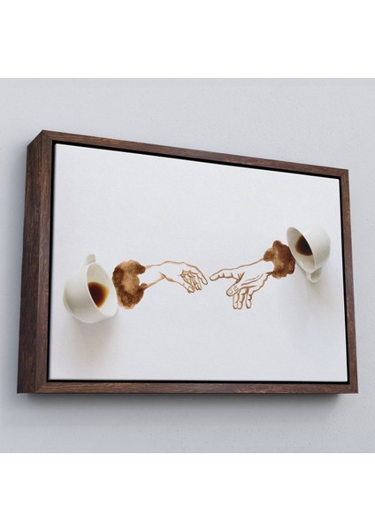 Altın Çerçeveli El Ele Espresso Fincanları Dekoratif Kanvas Duvar Tablosu fiyatları