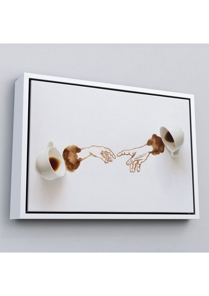 Altın Çerçeveli El Ele Espresso Fincanları Dekoratif Kanvas Duvar Tablosu fırsatları