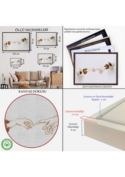 Altın Çerçeveli El Ele Espresso Fincanları Dekoratif Kanvas Duvar Tablosu indirimleri