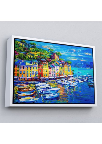 Çerçeveli Liman Tekneleri Yağlıboya Görünüm Dekoratif Kanvas Duvar TABLOSU-3461