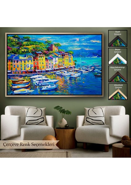 Çerçeveli Liman Tekneleri Yağlıboya Görünüm Dekoratif Kanvas Duvar TABLOSU-3461