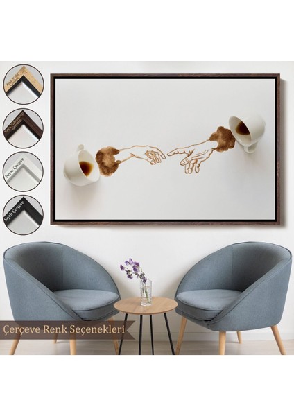 Altın Çerçeveli El Ele Espresso Fincanları Dekoratif Kanvas Duvar Tablosu