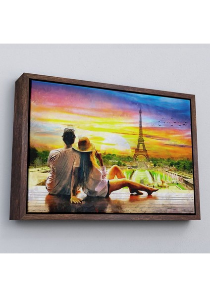 Çerçeveli Paris Eyfel Kulesini Seyreden Romantik Çift Kanvas TABLO-3627 fiyatları