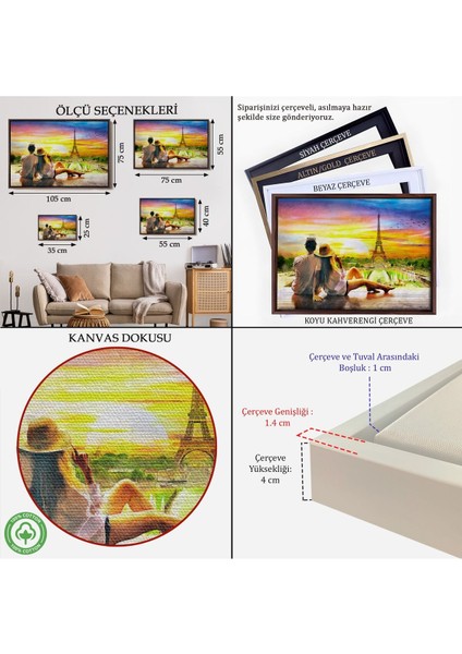 Çerçeveli Paris Eyfel Kulesini Seyreden Romantik Çift Kanvas TABLO-3627 indirimleri