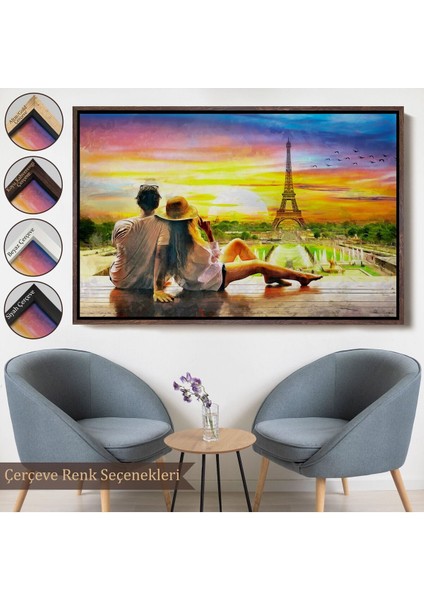 Çerçeveli Paris Eyfel Kulesini Seyreden Romantik Çift Kanvas TABLO-3627