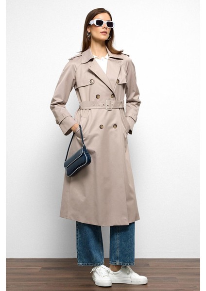 Apolet ve Pelerin Detaylı Reglan Kol Su Itici Özellikli Trençkot Taş 6766 fırsatları