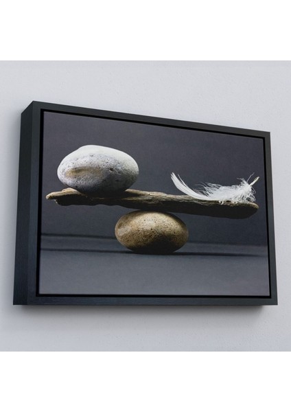 Çerçeveli Taş ve Tüy Dengesi Tuval Duvar Sanatı, Tuval Baskı Ev Dekorasyon, Ofis DEKORASYON-5375